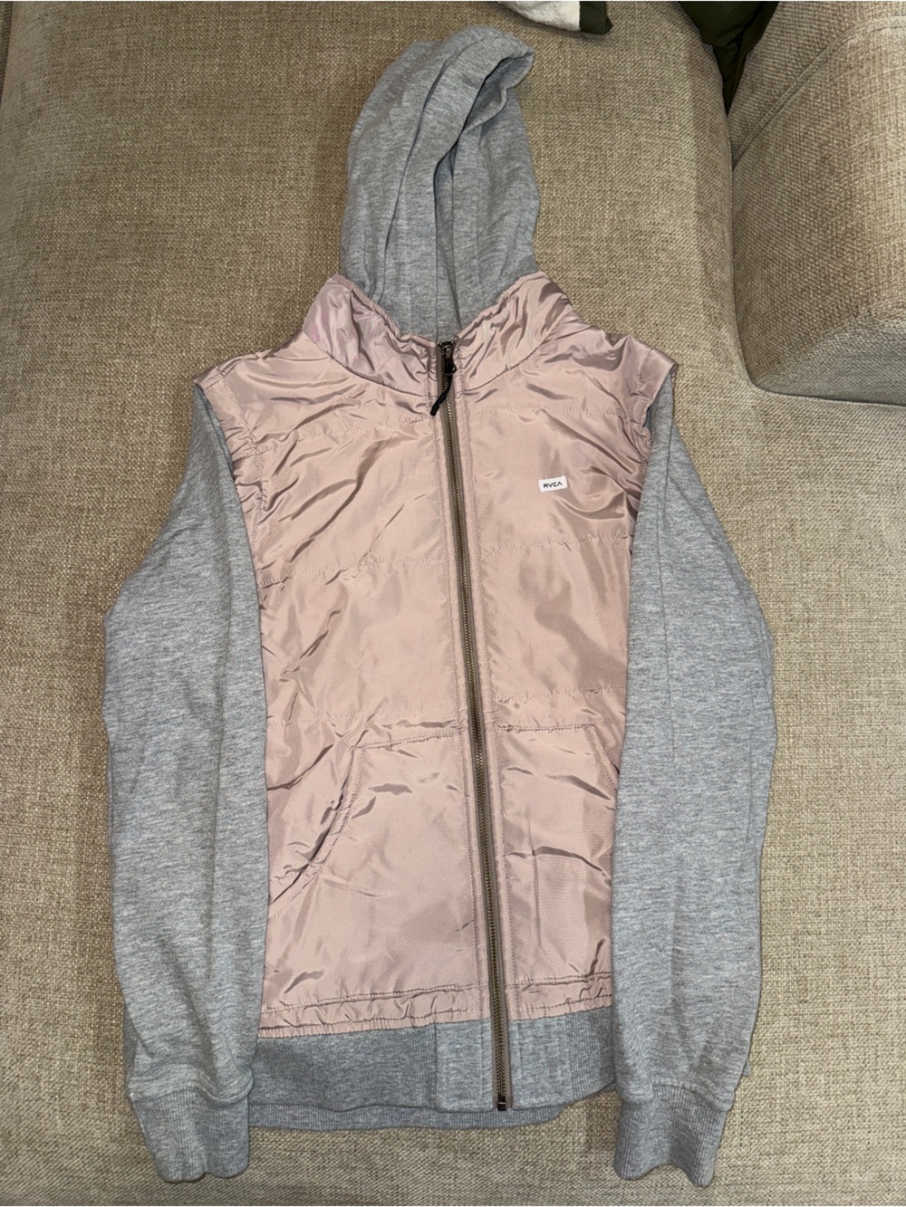 RVCA Heather Gray Hoodie with Dusty Pink Vest